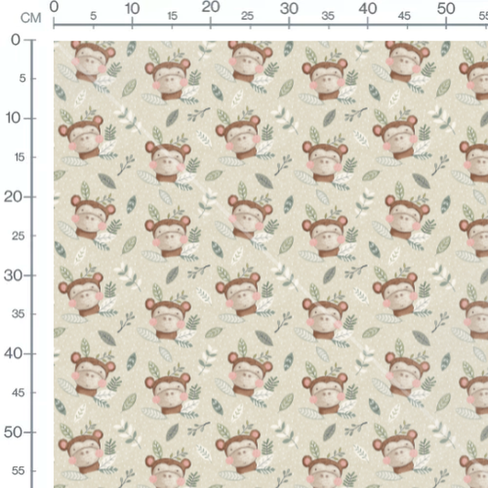 Tissu - Singes souriants sur beige