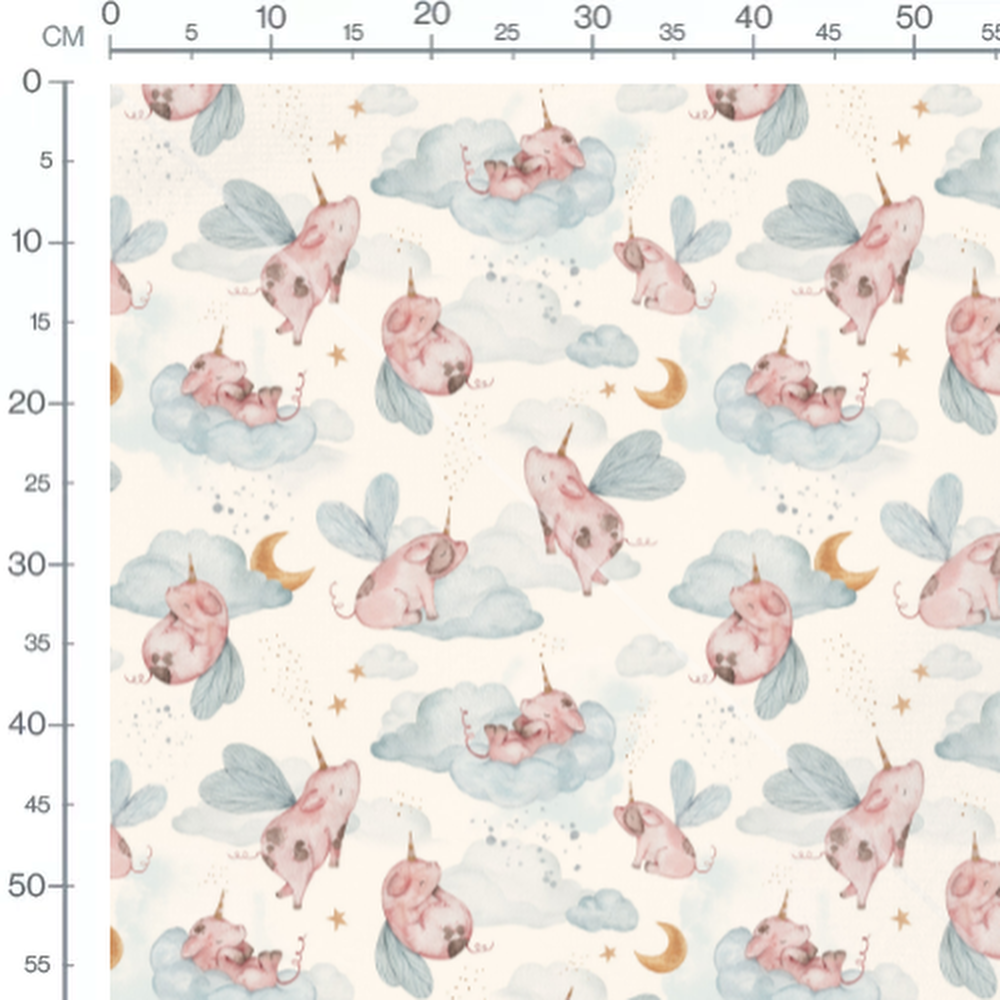 Tissu - Licornes roses sur fond crème