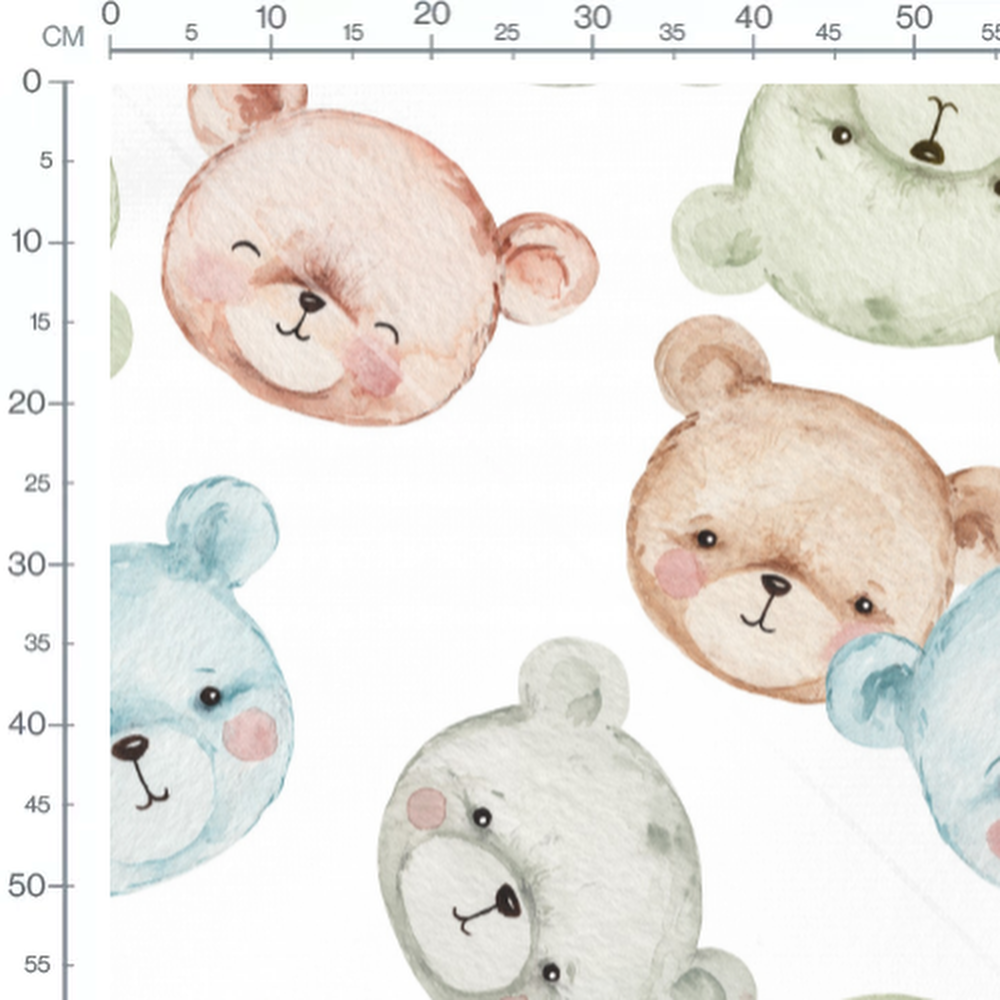 Tissu - Têtes d'oursons colorées