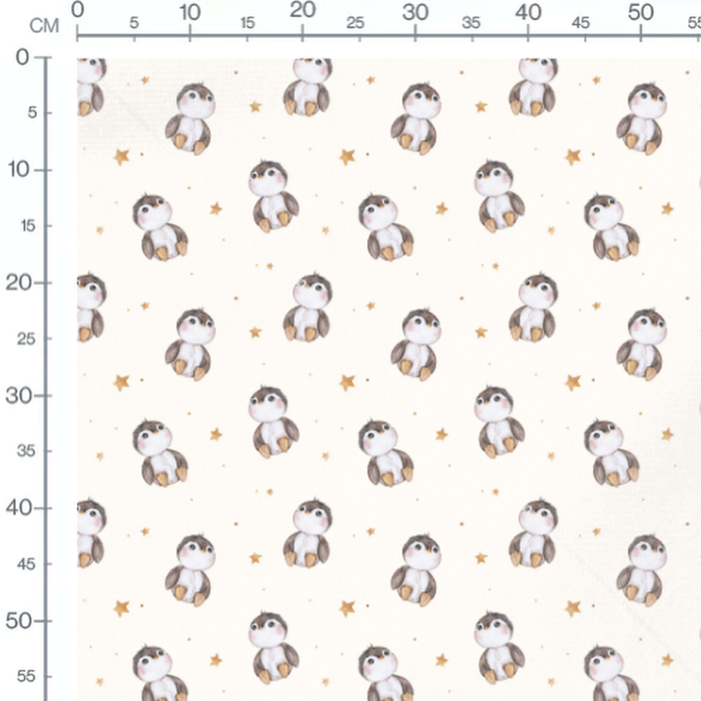 Tissu - Pingouins sur fond crème 2