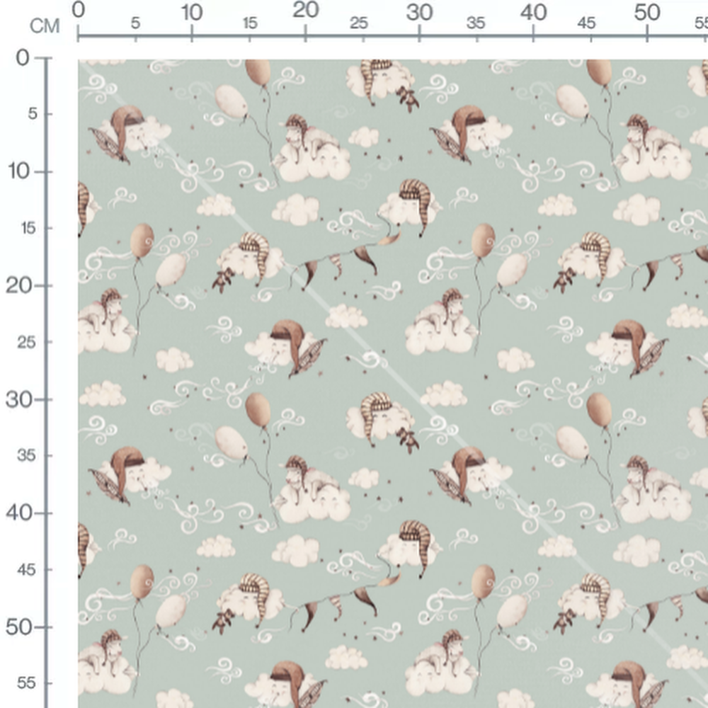 Tissu - Nuages doux et personnages
