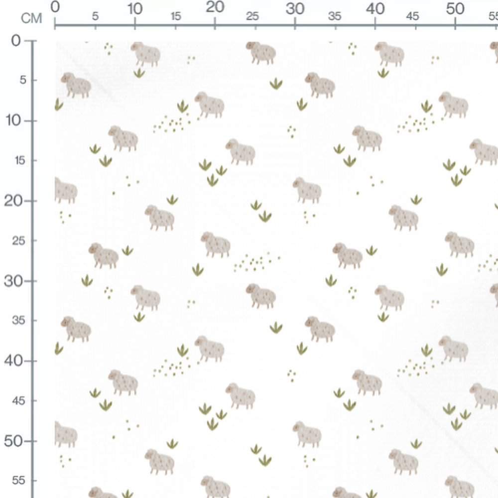 Tissu - Moutons et herbes vertes