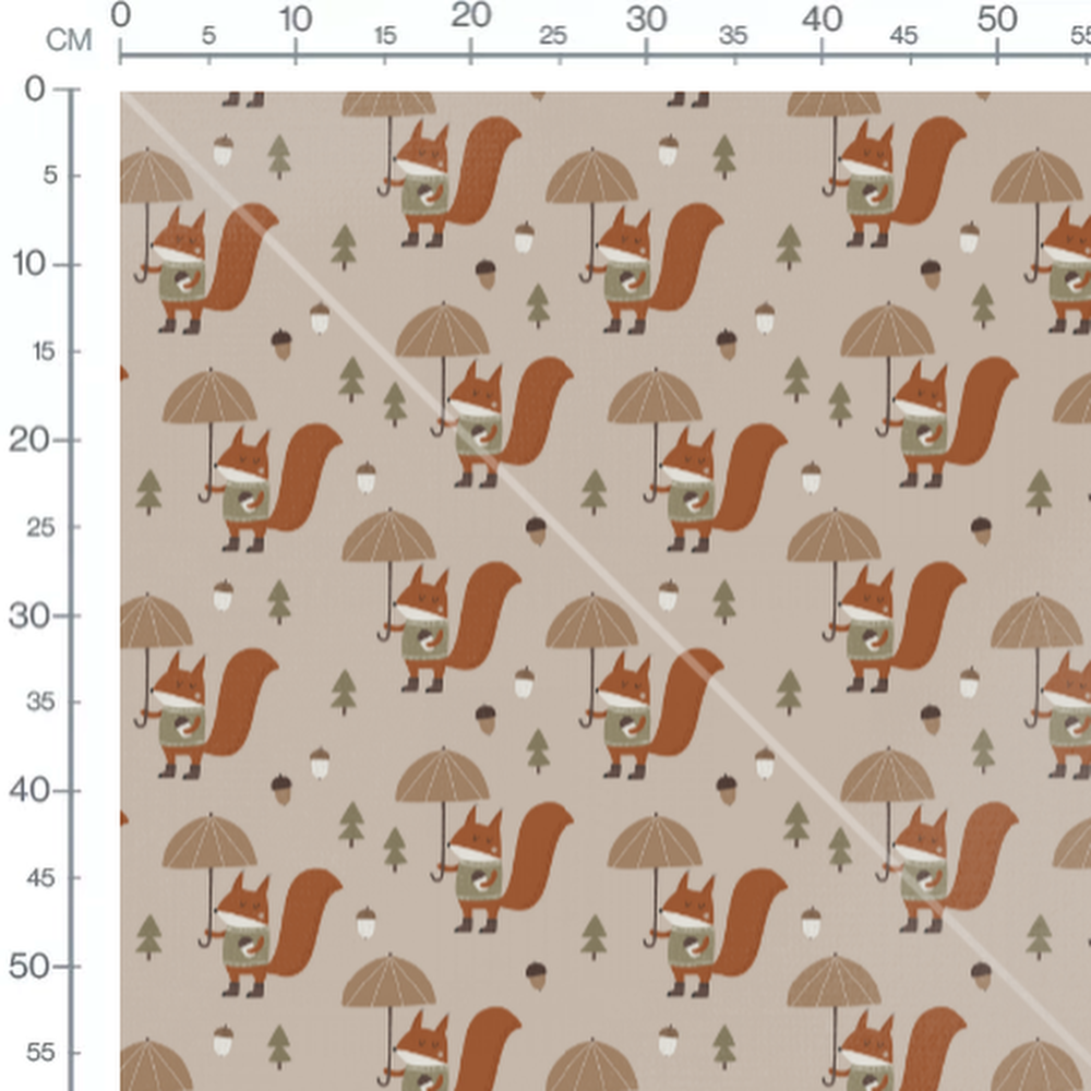 Tissu - Renards parapluies et glands