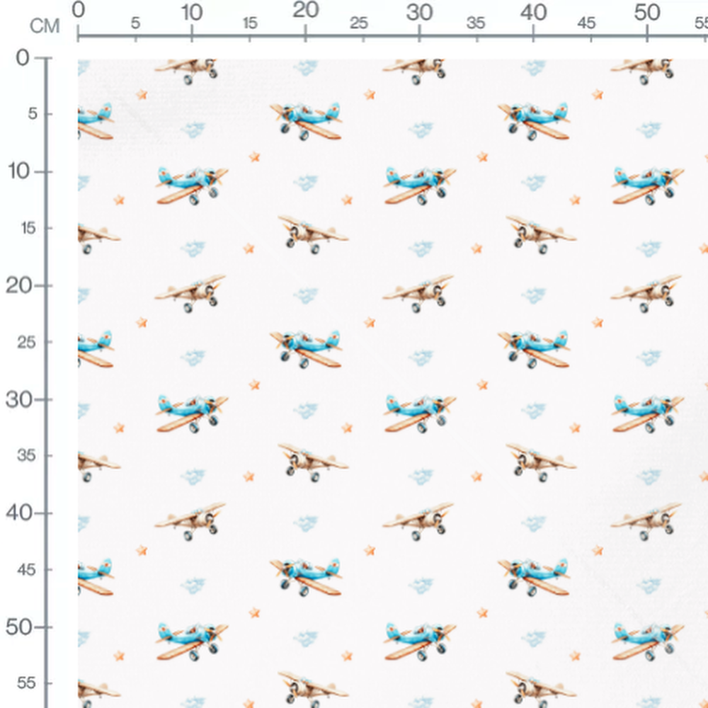 Tissu - Avions et étoiles colorés