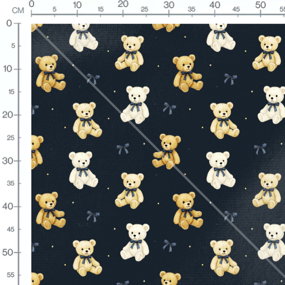 Tissu - Oursons et nœuds bleus