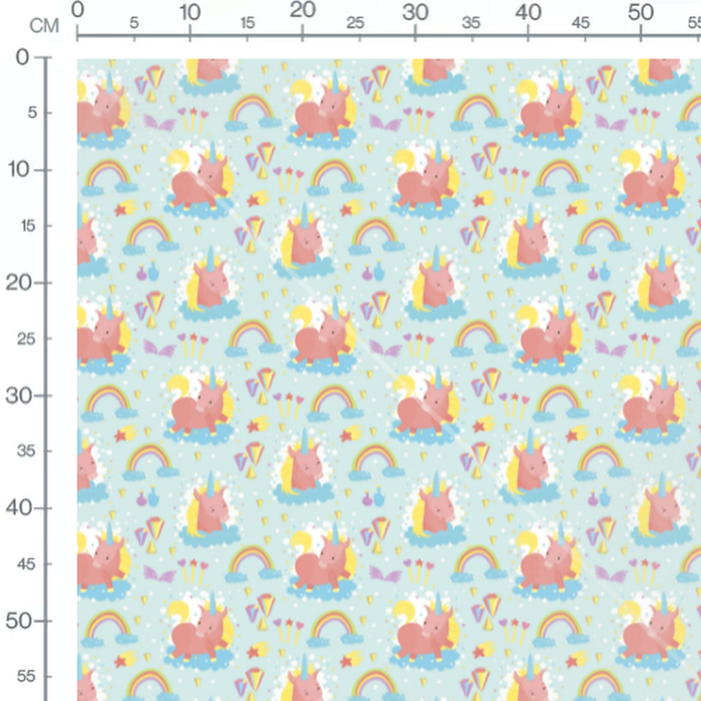 Tissu - Licornes roses sur fond bleu