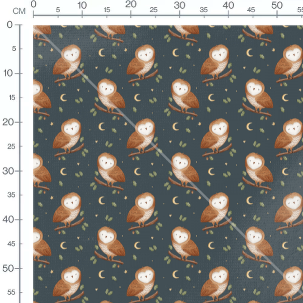 Tissu - Chouettes sur fond bleu