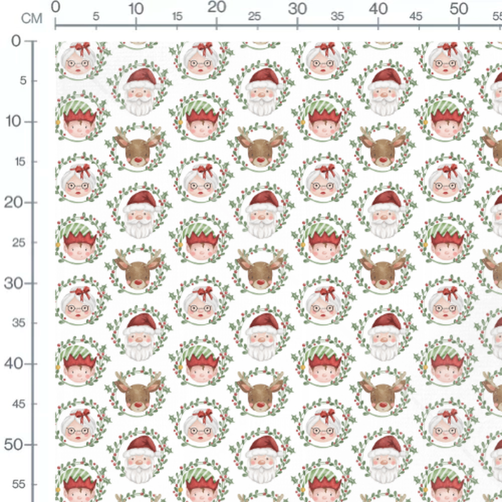 Tissu - Visages de Noël illustrés