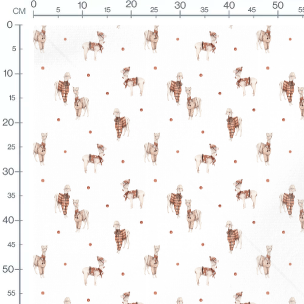 Tissu - Lamas d'hiver sur fond blanc