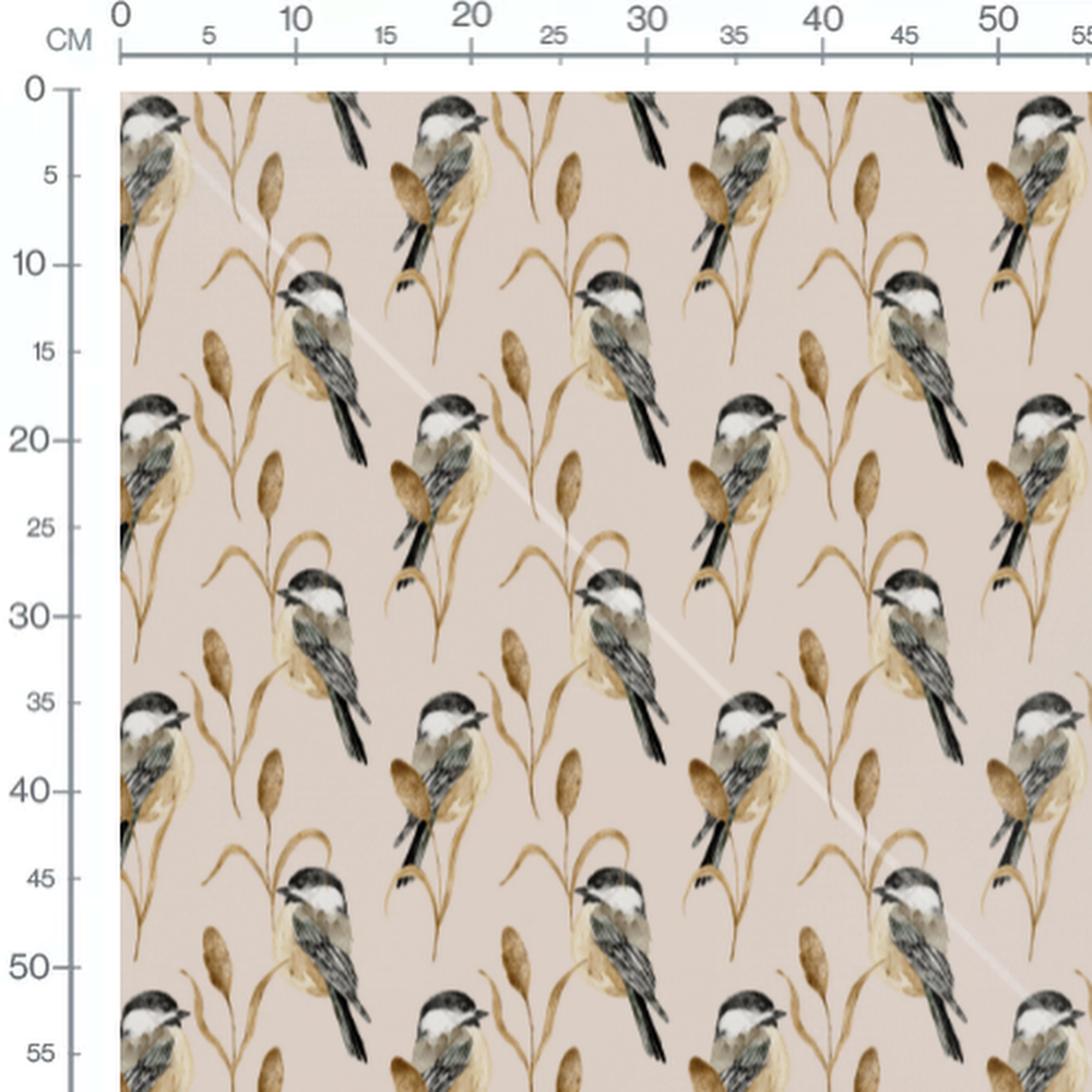 Tissu - Oiseaux noir et blanc marron