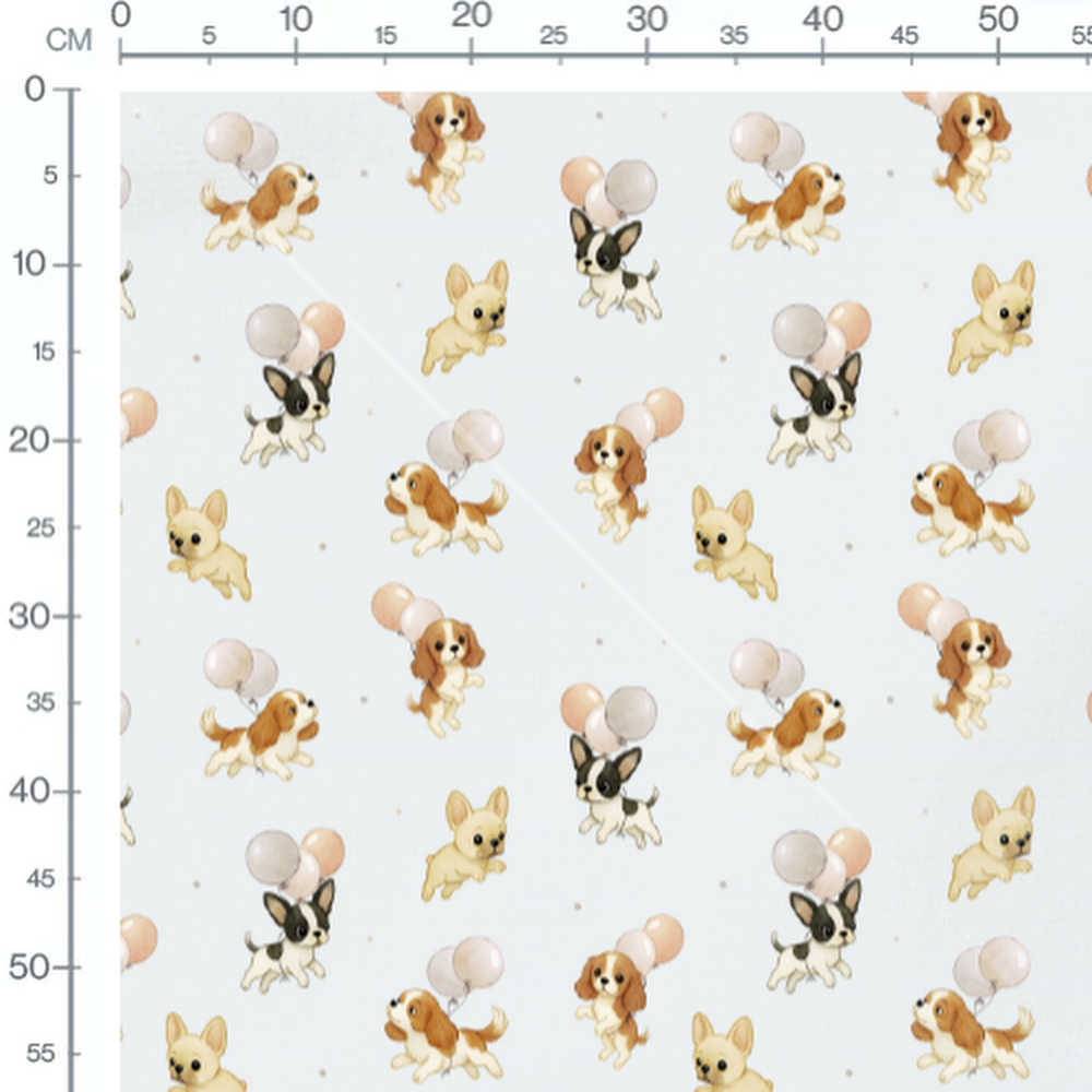 Tissu - Chiots et ballons blancs