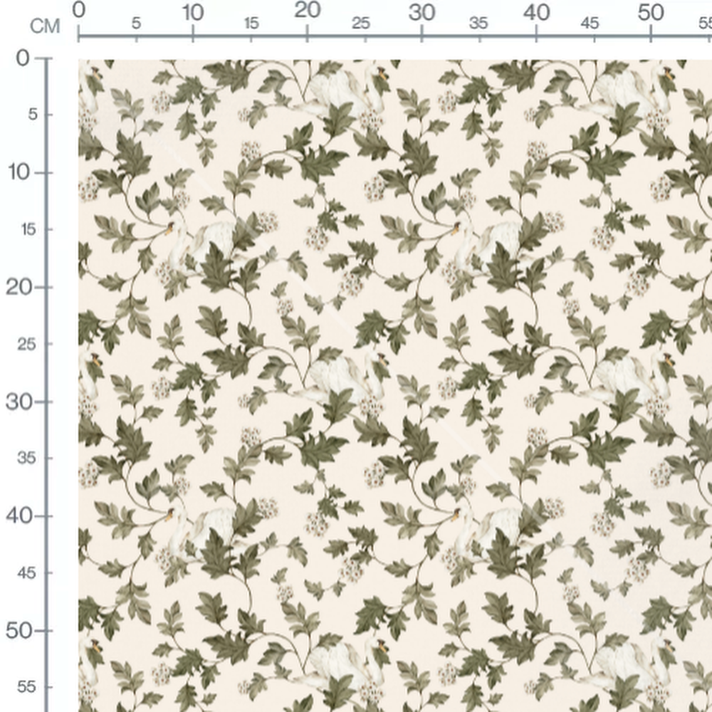 Tissu - Cygnes sur fond beige doux