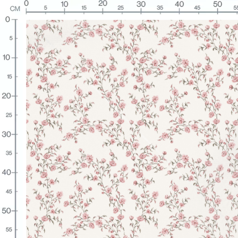 Tissu - Roses délicates sur fond blanc