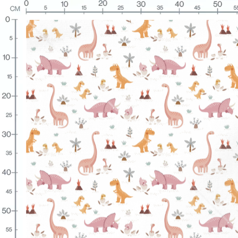 Tissu - Dinosaures colorés et palmiers