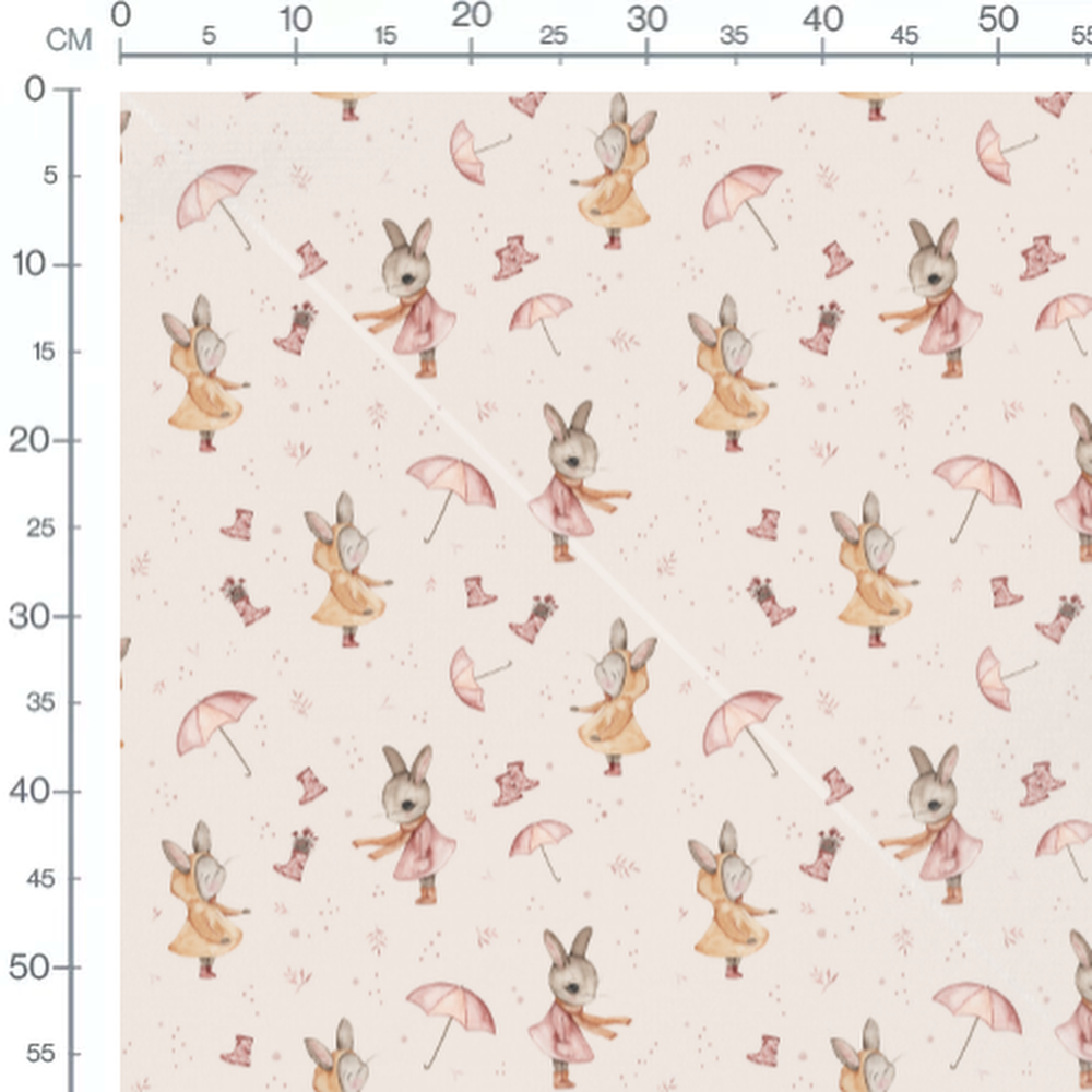 Tissu - Lapins en robe et fleurs