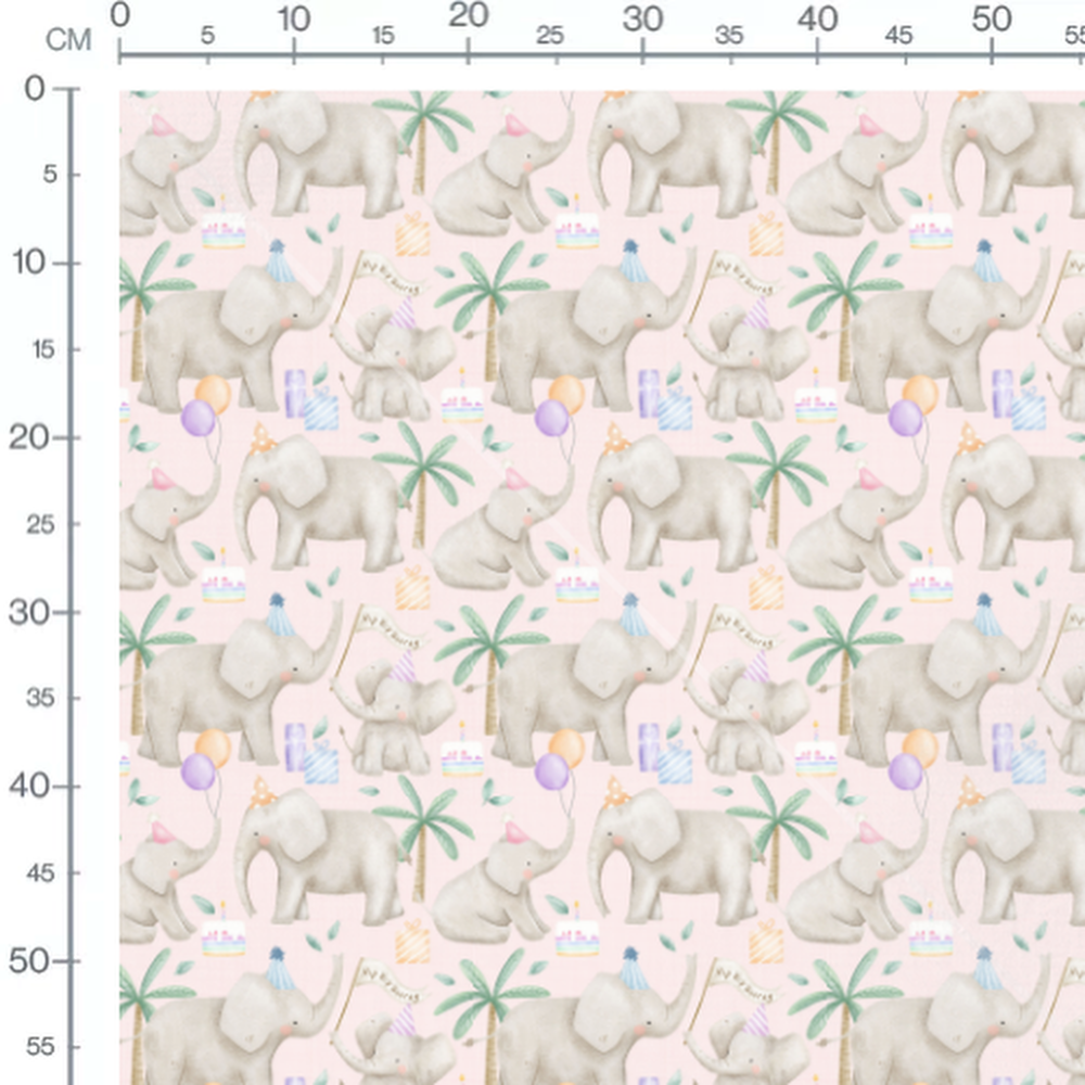 Tissu - Éléphants festifs sur rose