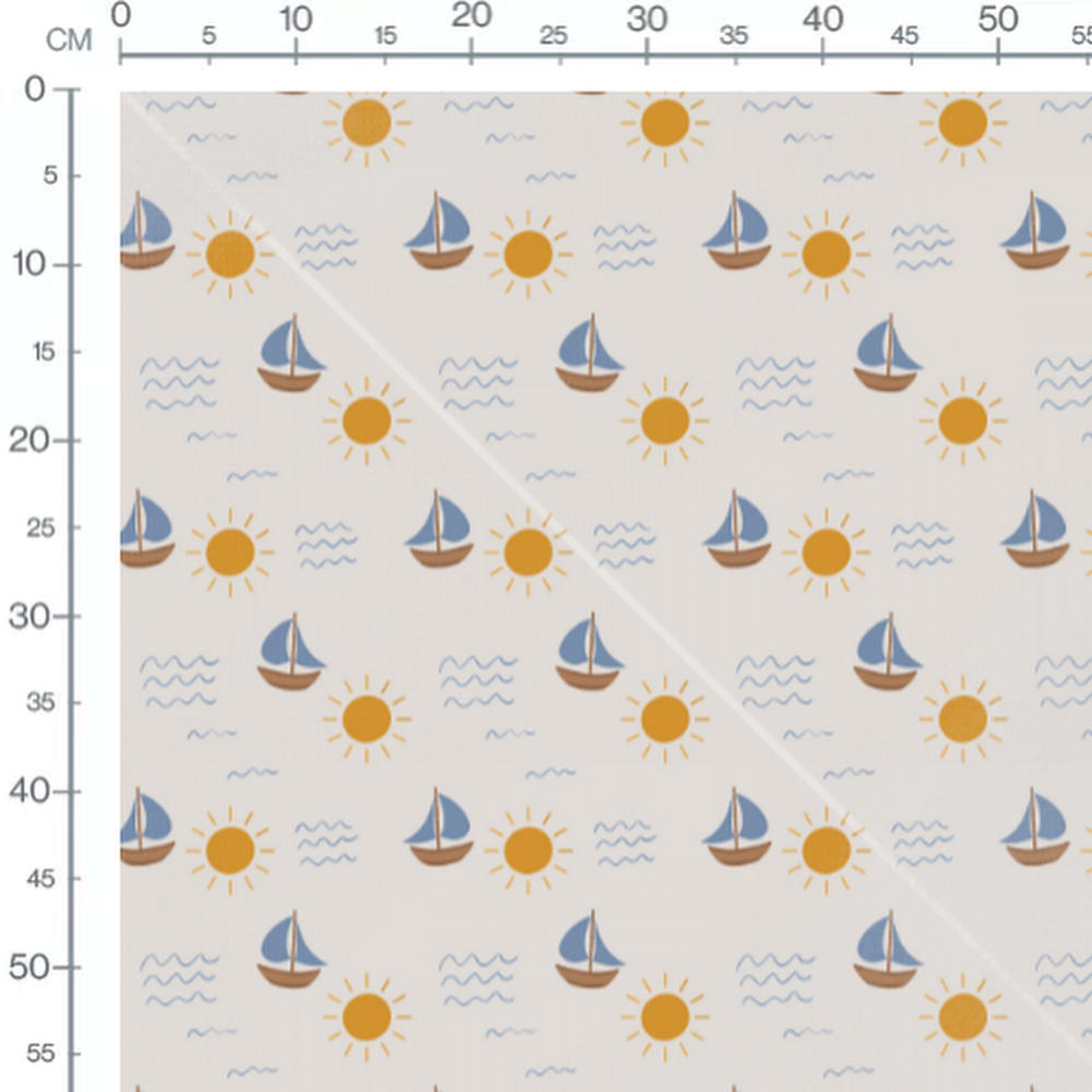 Tissu - Voiliers et soleils bleus