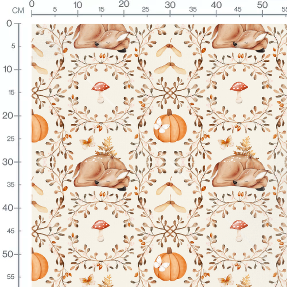 Tissu - Faons et champignons automnaux