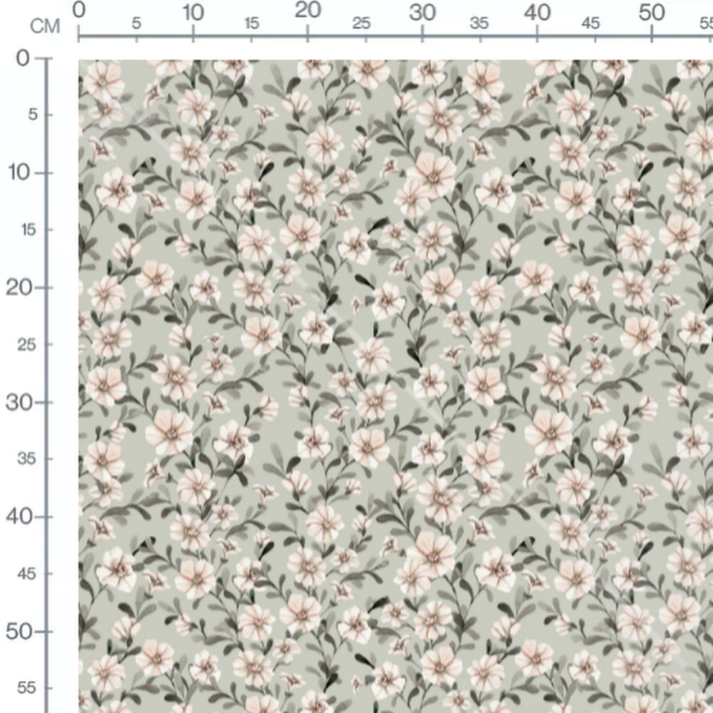 Tissu - Fleurs roses sur fond vert clair 3