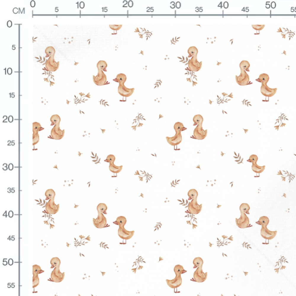 Tissu - Canetons et feuillages doux