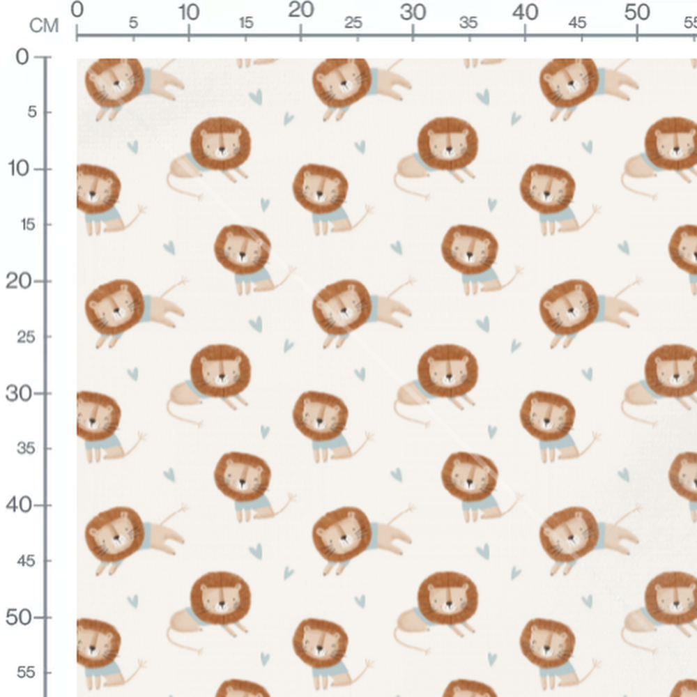 Tissu - Lions et cœurs bleus