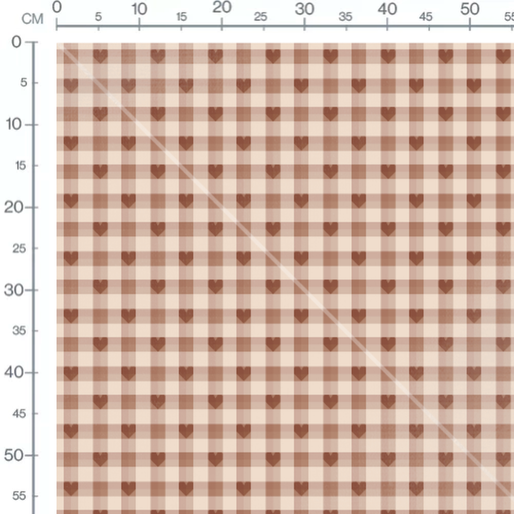 Tissu - Carreaux avec cœurs bruns