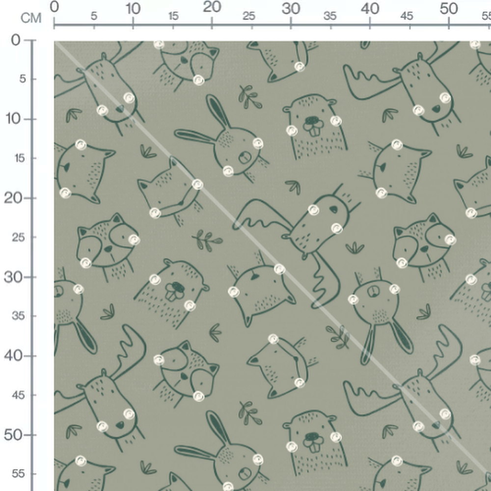 Tissu - Animaux dessinés fond vert