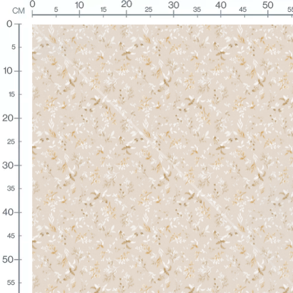 Tissu - Feuillages beige et blanc