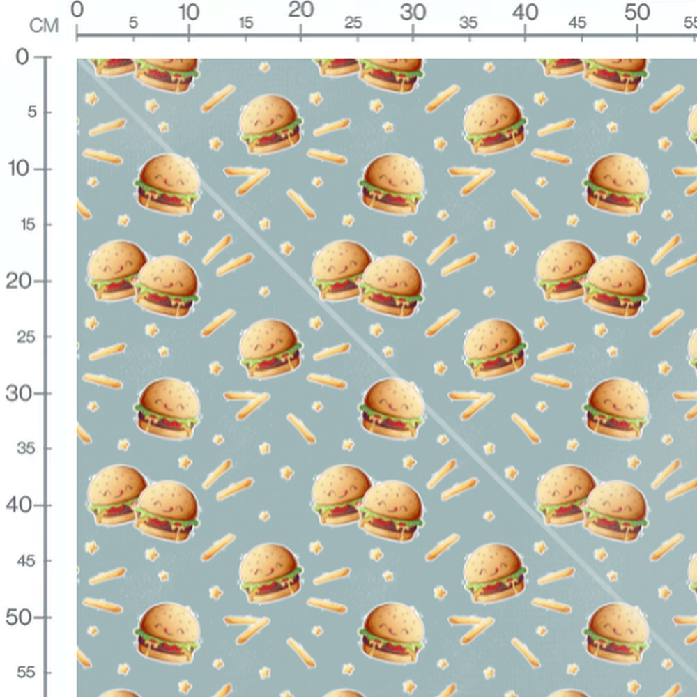 Tissu - Burgers souriants sur bleu