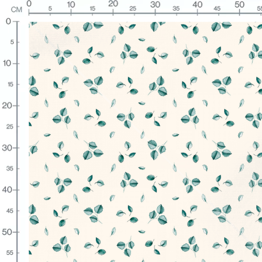 Tissu - Feuilles variées sur crème
