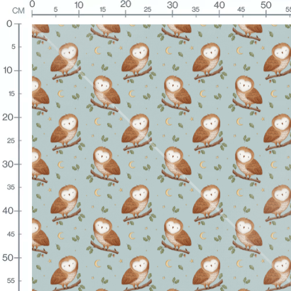 Tissu - Chouettes brunes sur bleu