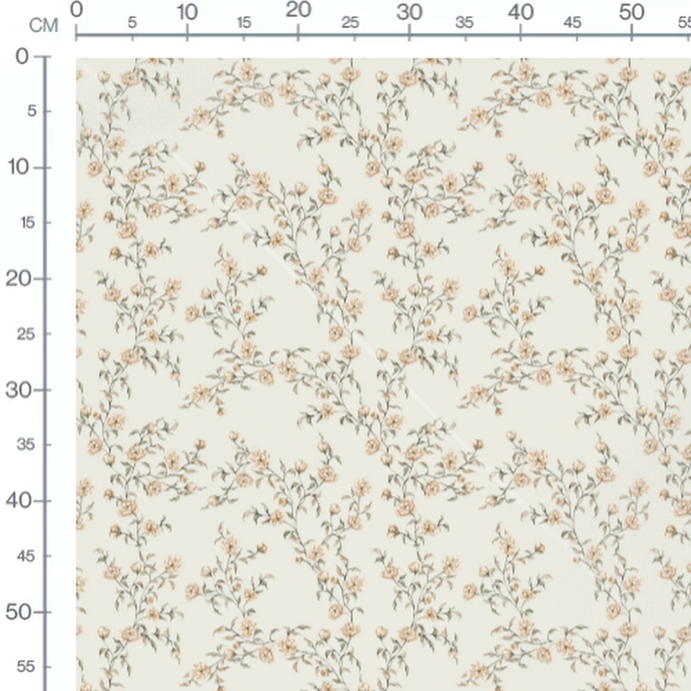 Tissu - Roses délicates sur fond crème 2