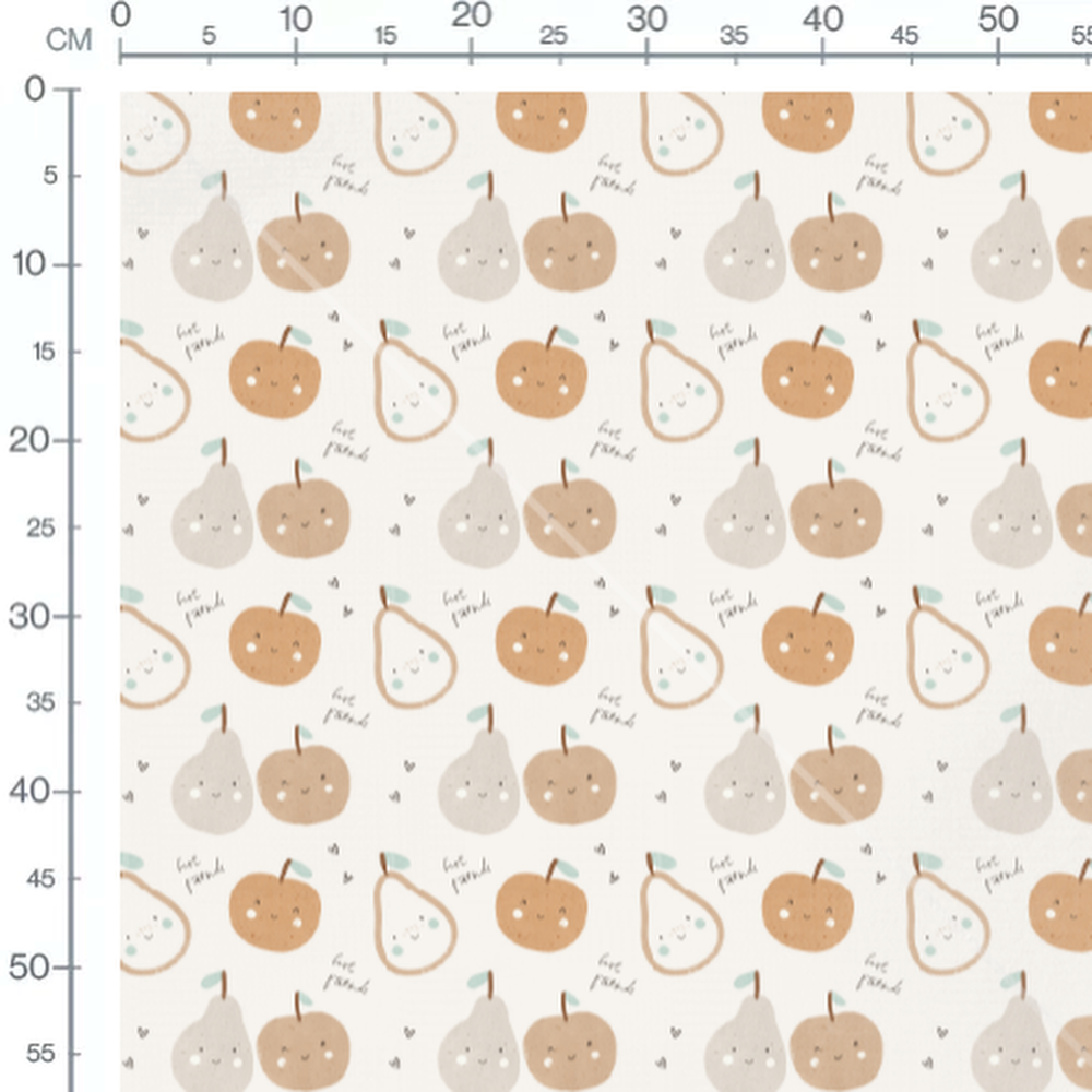 Tissu - Fruits et cœurs ludiques