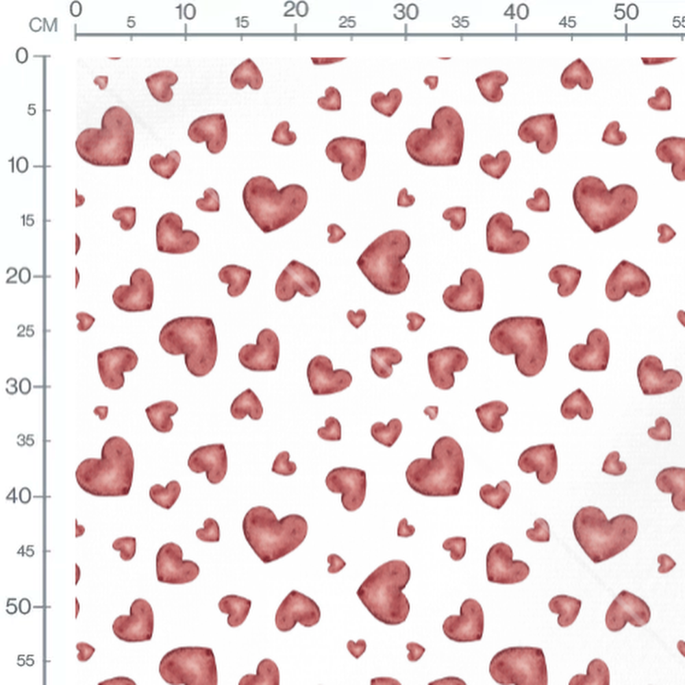 Tissu - Cœurs rouges aquarelle blanc