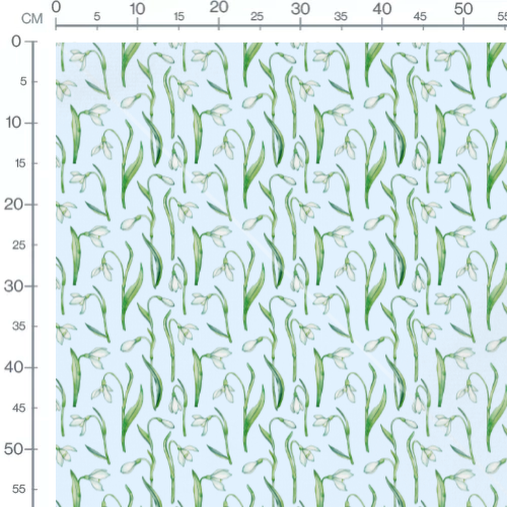 Tissu - Fleurs blanches et longues feuilles