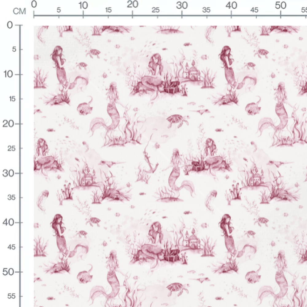 Tissu - Sirènes roses et trésors marins