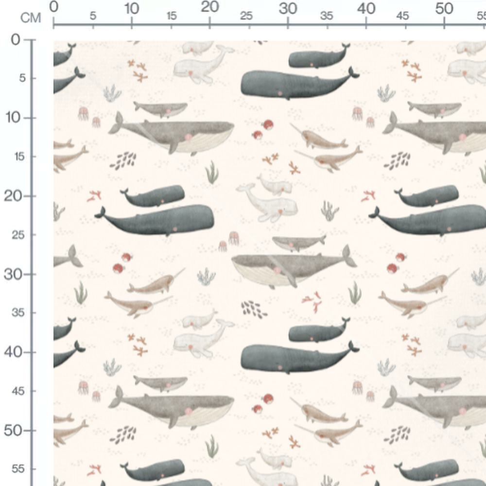 Tissu - Baleines grises sur beige