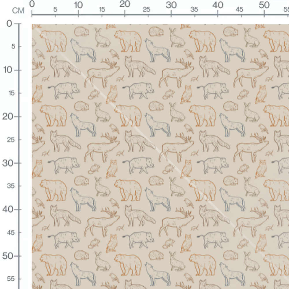 Tissu - Animaux stylisés sur beige