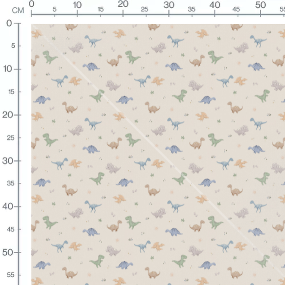 Tissu - Dinosaures colorés sur fond beige