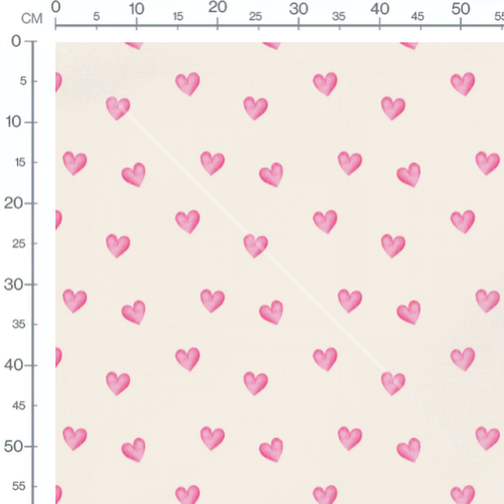 Tissu - Cœurs roses sur fond crème