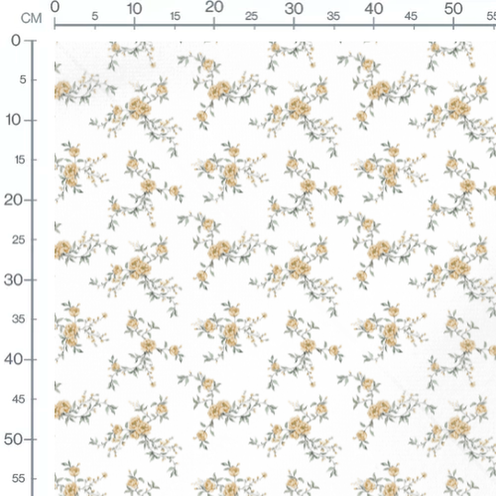 Tissu - Roses jaunes et feuillage