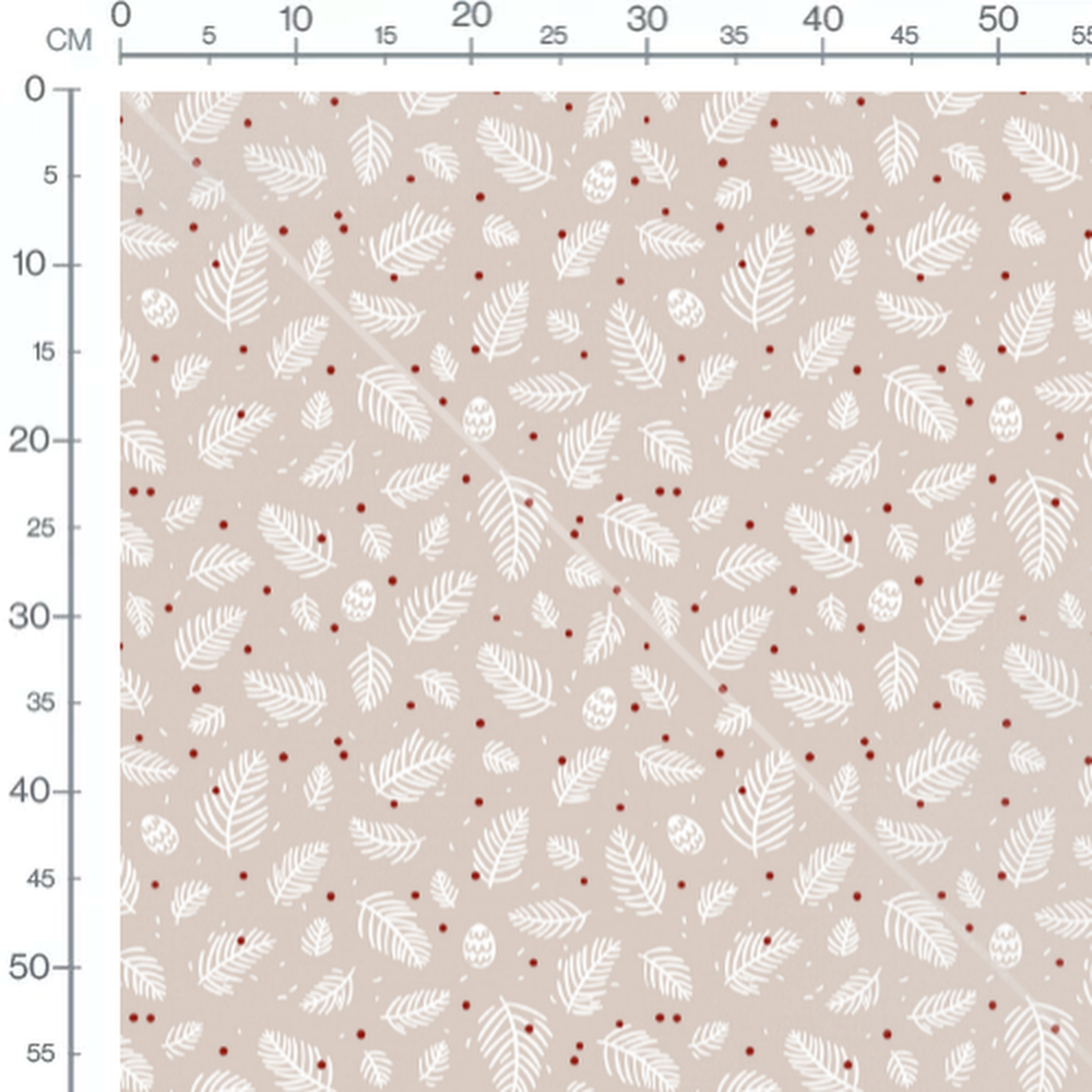 Tissu - Feuilles blanches et baies rouges