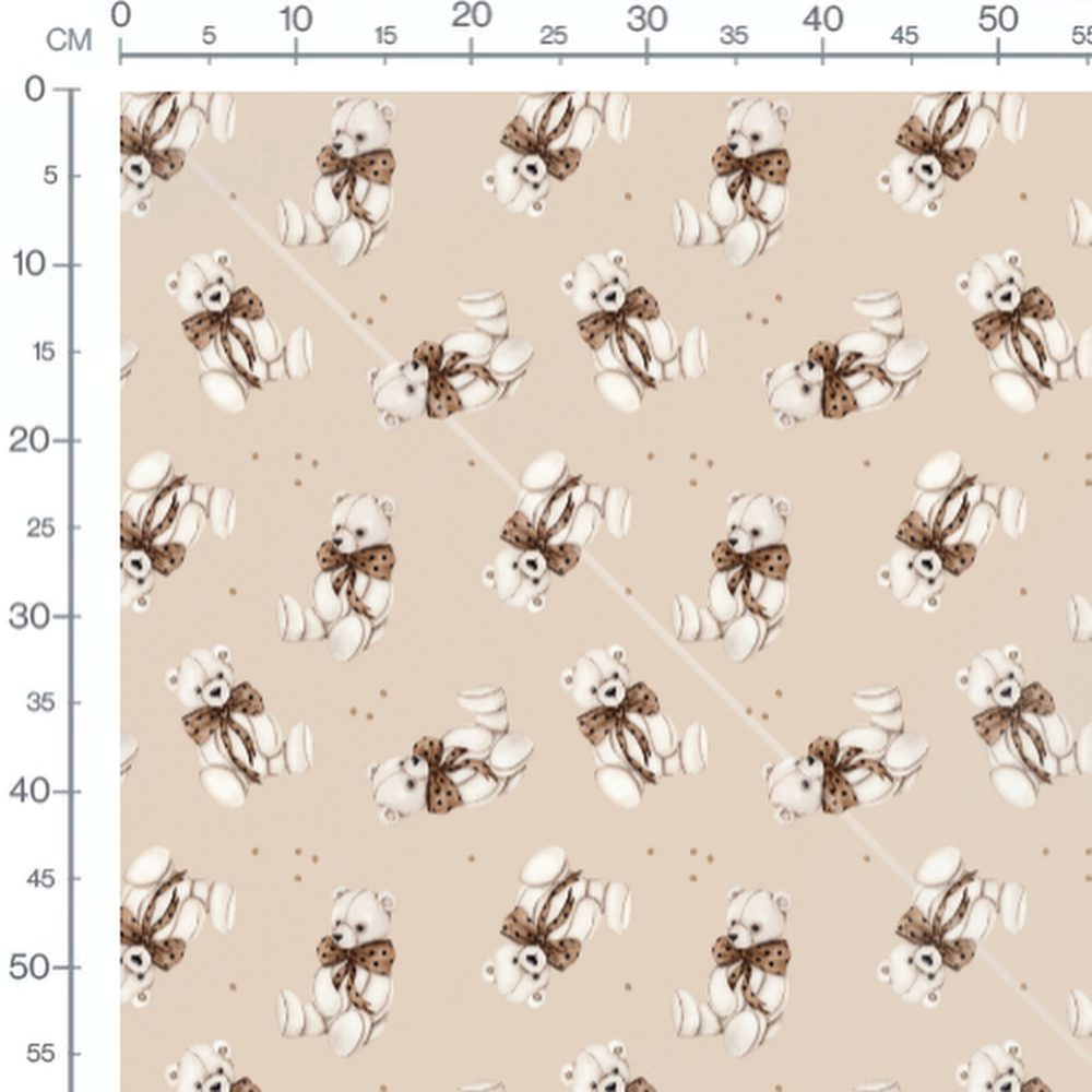 Tissu - Oursons marron sur beige
