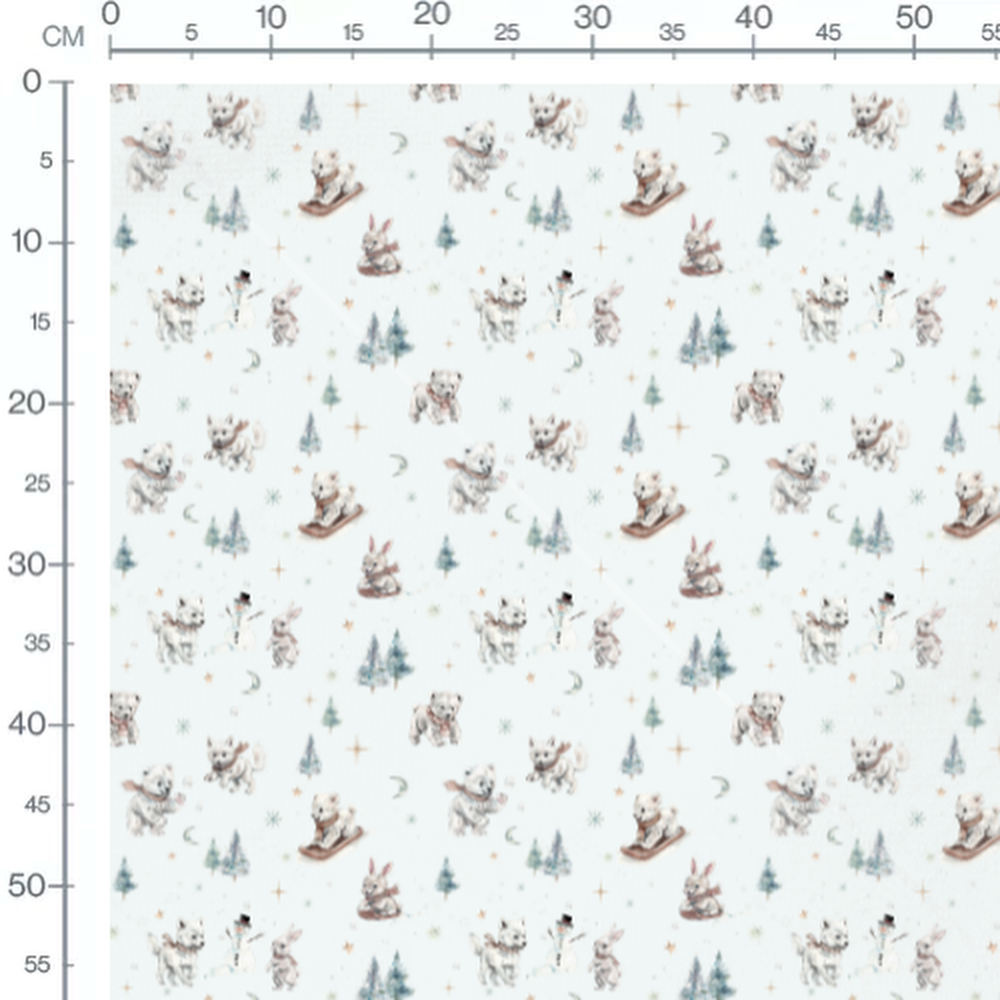 Tissu - Animaux en écharpe et neige