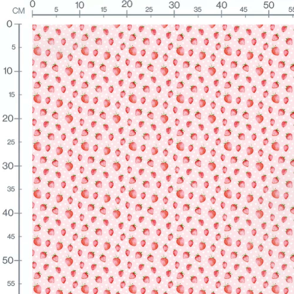 Tissu - Fraises et fleurs blanches