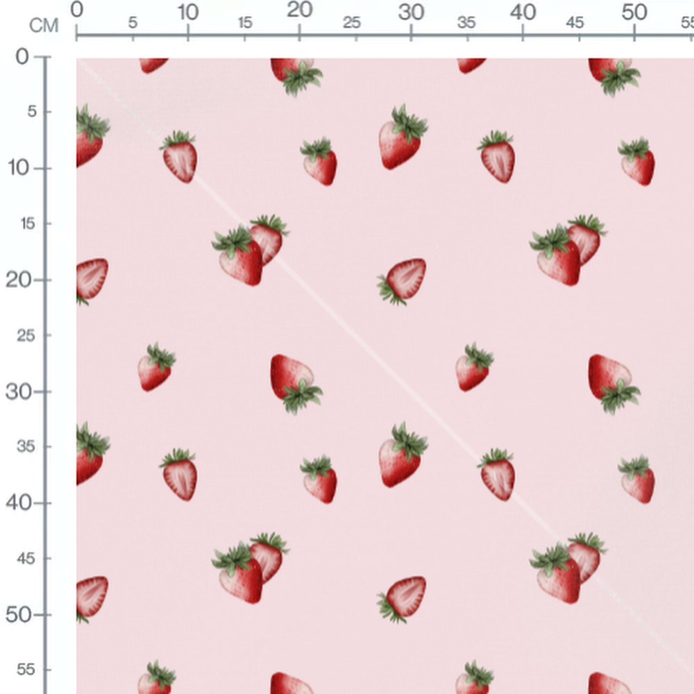 Tissu - Fraises coupées sur fond rose