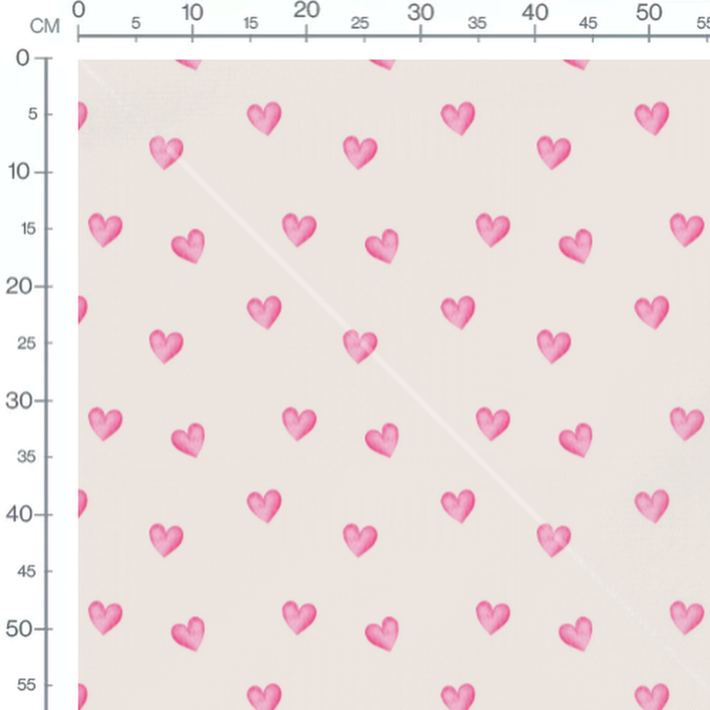 Tissu - Cœurs roses sur fond beige