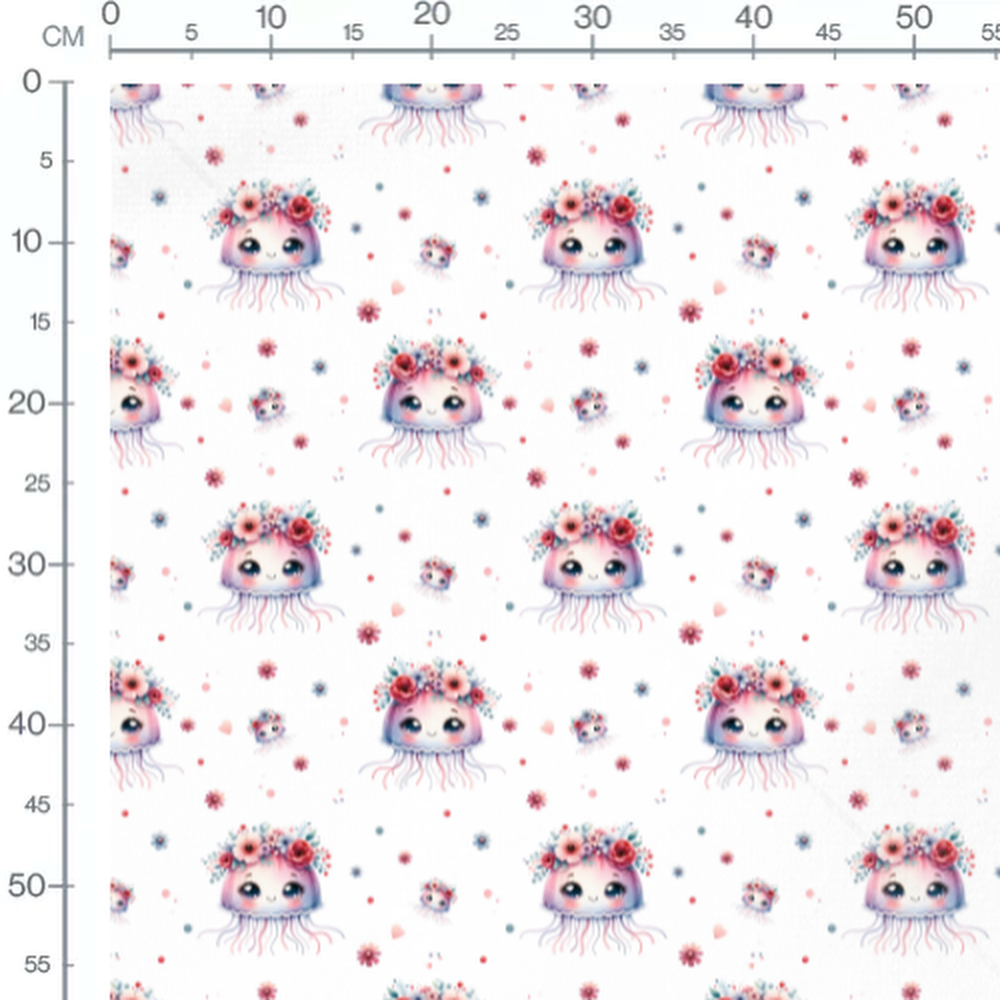 Tissu - Méduses fleuries souriantes