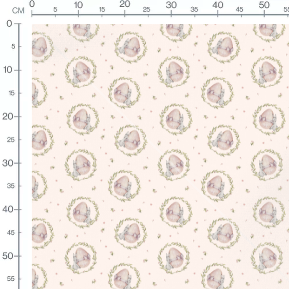 Tissu - Lapins gris et œufs roses rose