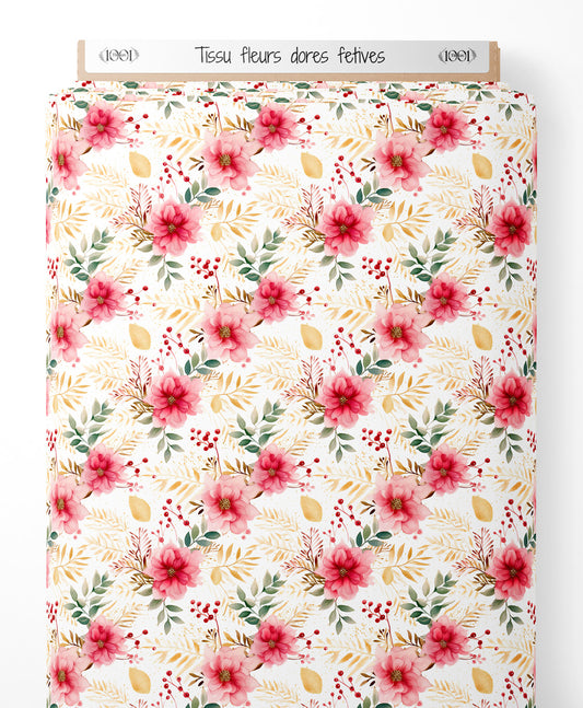 Tissu - fleurs dores fetives